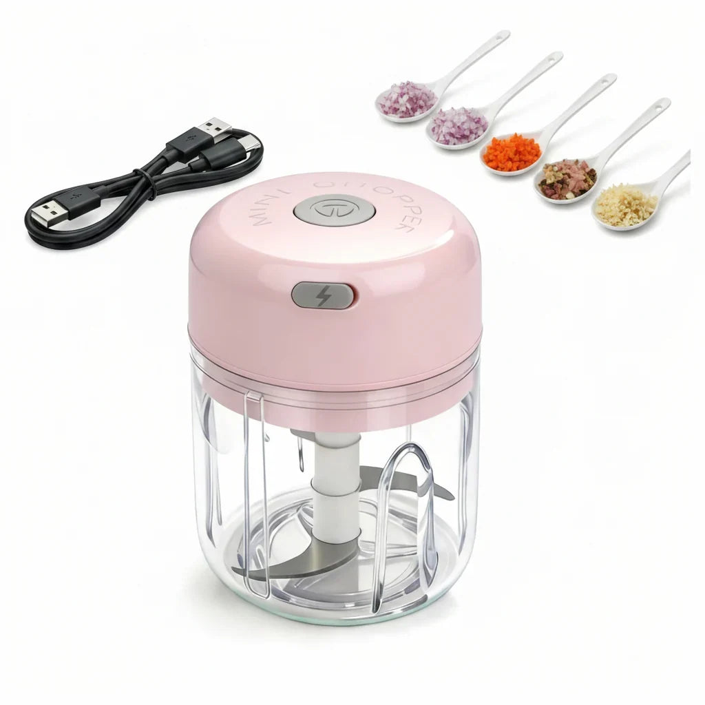 Mini Food Chopper USB Rechargeable Cordless One-Touch