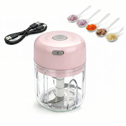 Mini Food Chopper USB Rechargeable Cordless One-Touch
