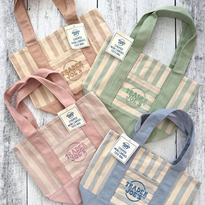 Mini Tote Bags Canvas Striped Set of 4