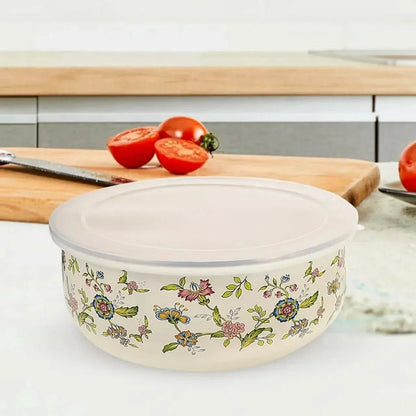 Mixing Bowl Set Enamel Nesting Space-Saving Floral Designs
