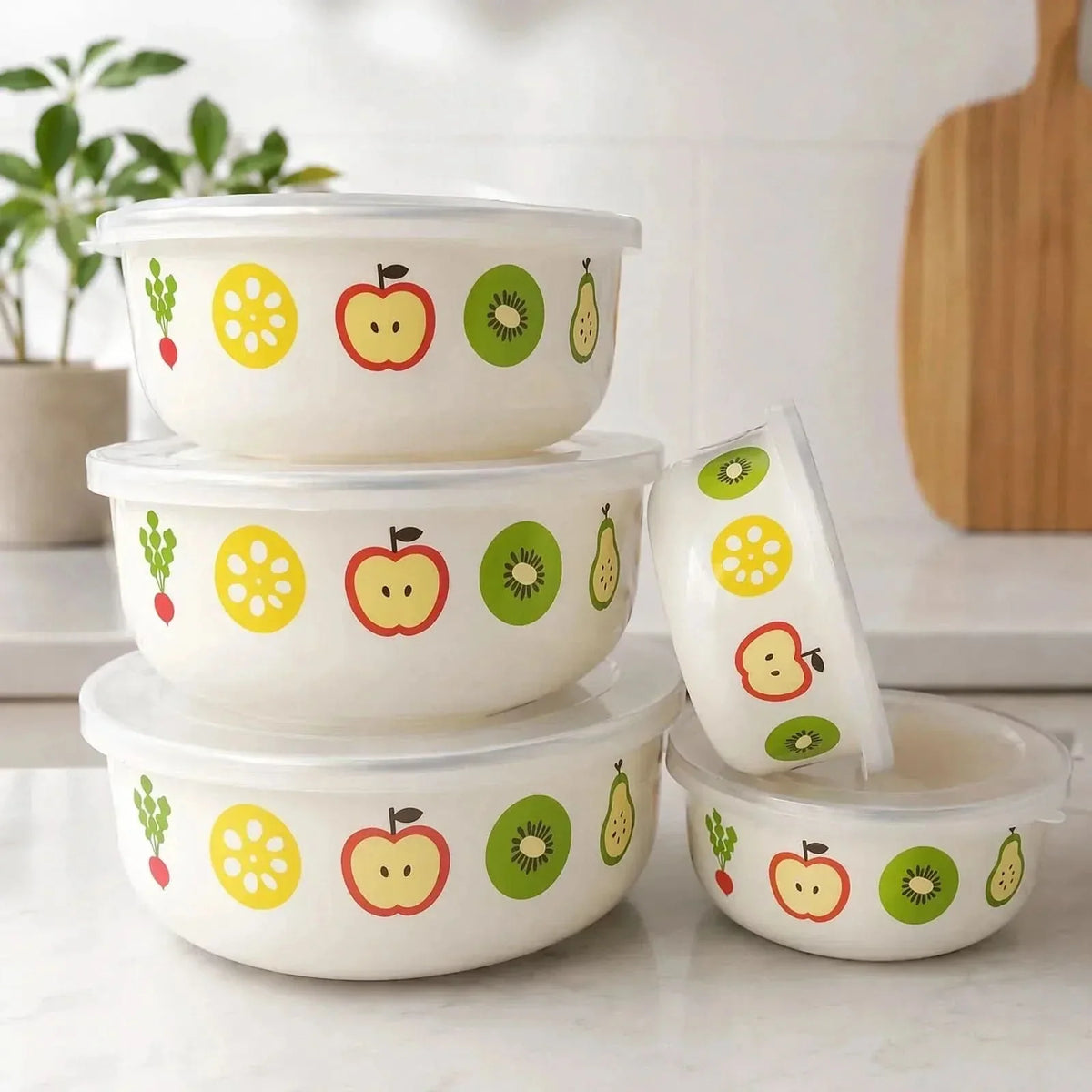Mixing Bowl Set Enamel Nesting Space-Saving Floral Designs
