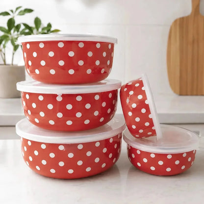 Mixing Bowl Set Enamel Nesting Space-Saving Floral Designs