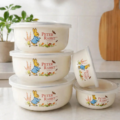 Mixing Bowl Set Enamel Nesting Space-Saving Floral Designs