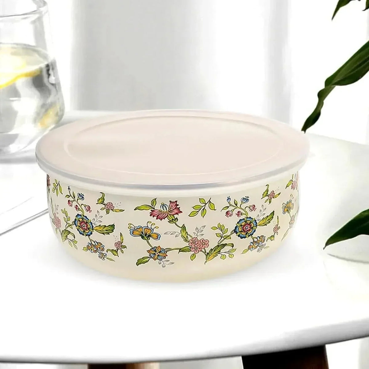 Mixing Bowl Set Enamel Nesting Space-Saving Floral Designs