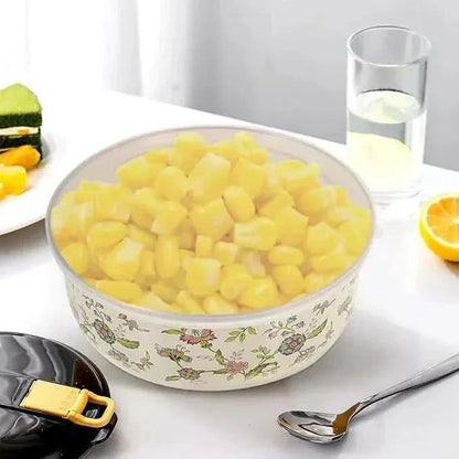 Mixing Bowl Set Enamel Nesting Space-Saving Floral Designs