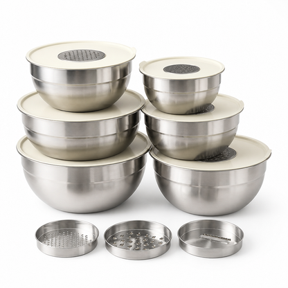 Mixing Bowl Set Stainless Steel Airtight Lids & Graters
