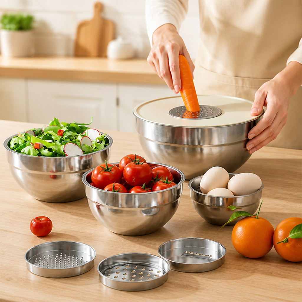 Mixing Bowl Set Stainless Steel Airtight Lids & Graters