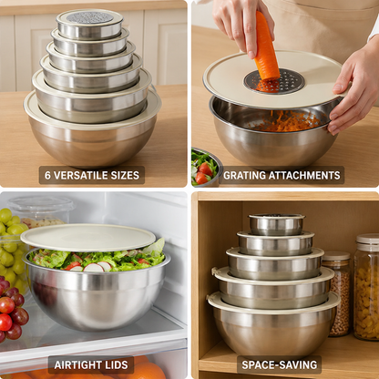 Mixing Bowl Set Stainless Steel Airtight Lids & Graters