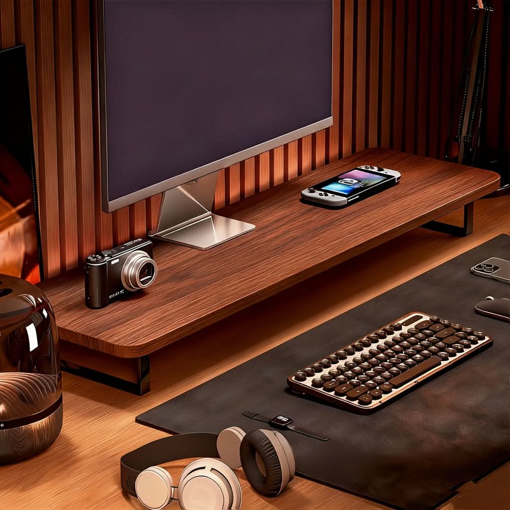 Monitor Stand Walnut Top & Iron Frame Cable Management