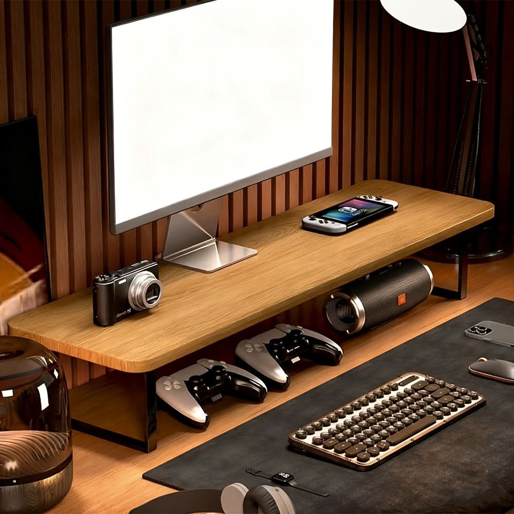 Monitor Stand Walnut Top & Iron Frame Cable Management