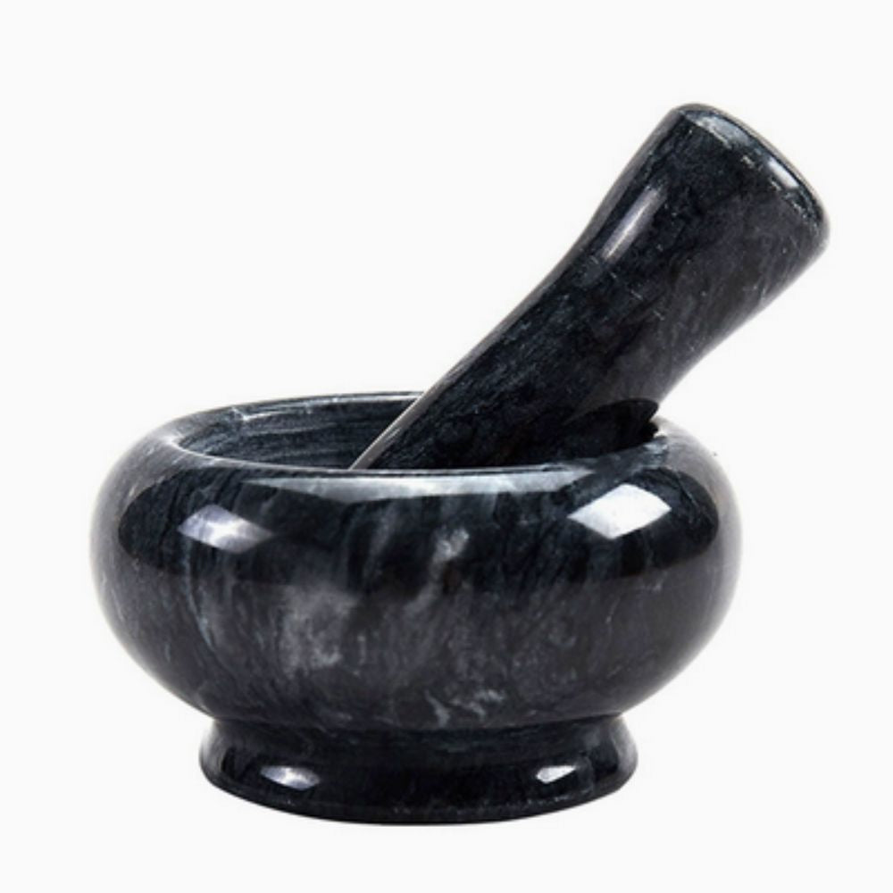 Mortar and Pestle Set Natural Marble Textured Interior Two-Piece