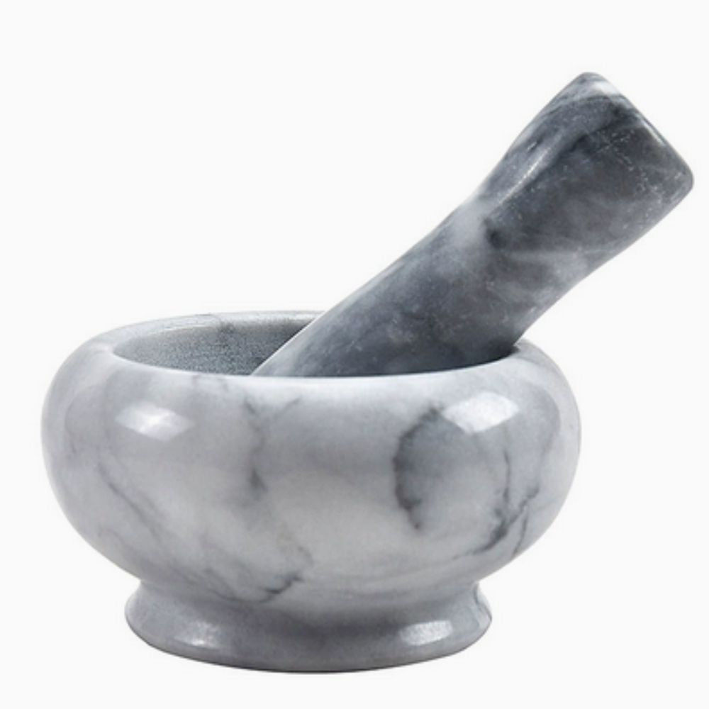 Mortar and Pestle Set Natural Marble Textured Interior Two-Piece