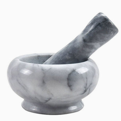 Mortar and Pestle Set Natural Marble Textured Interior Two-Piece