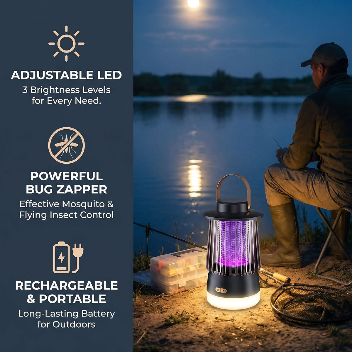Mosquito Lamp Silent USB-Rechargeable 1500 mAh Battery
