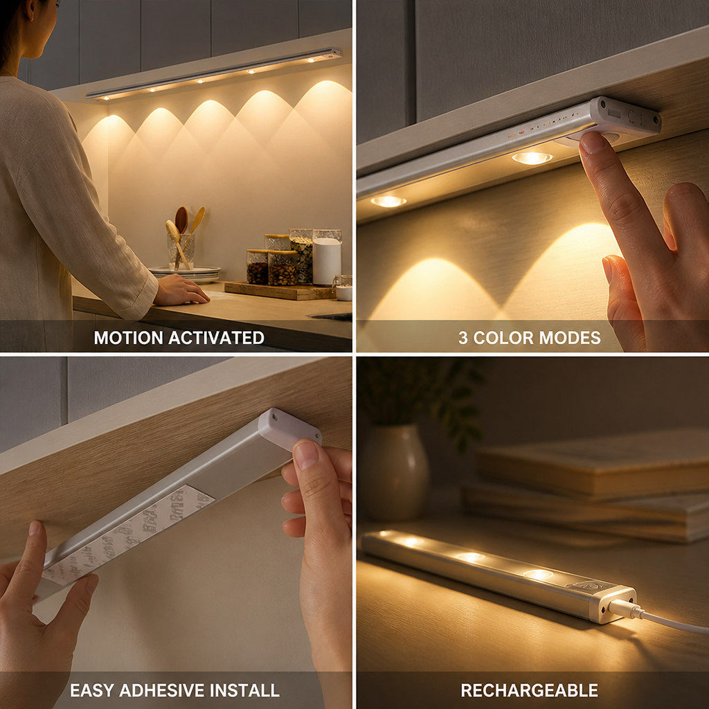 Motion-Activated 3-Color Rechargeable LED Wall Light (Adhesive Mount)