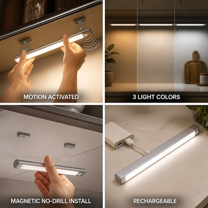Motion-Activated Rechargeable Under-Cabinet LED Light (Magnetic No-Drill Mount)