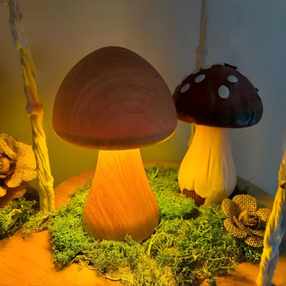 Mushroom Lamp Wood Grain USB-C Rechargeable