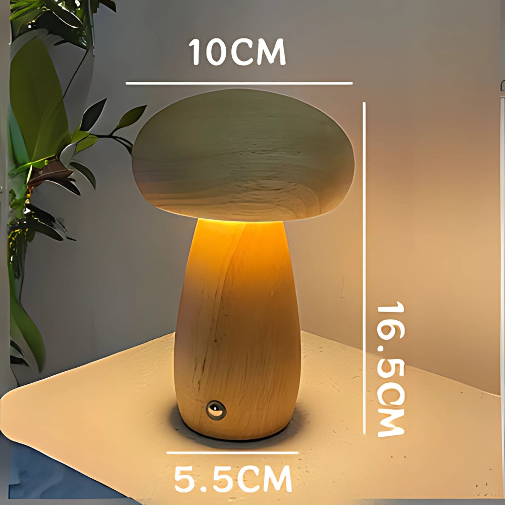 Mushroom Lamp Wood Grain USB-C Rechargeable