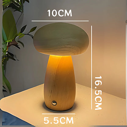 Mushroom Lamp Wood Grain USB-C Rechargeable