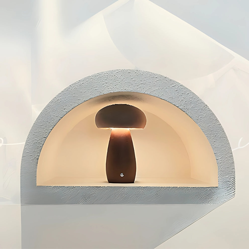 Mushroom Lamp Wood Grain USB-C Rechargeable