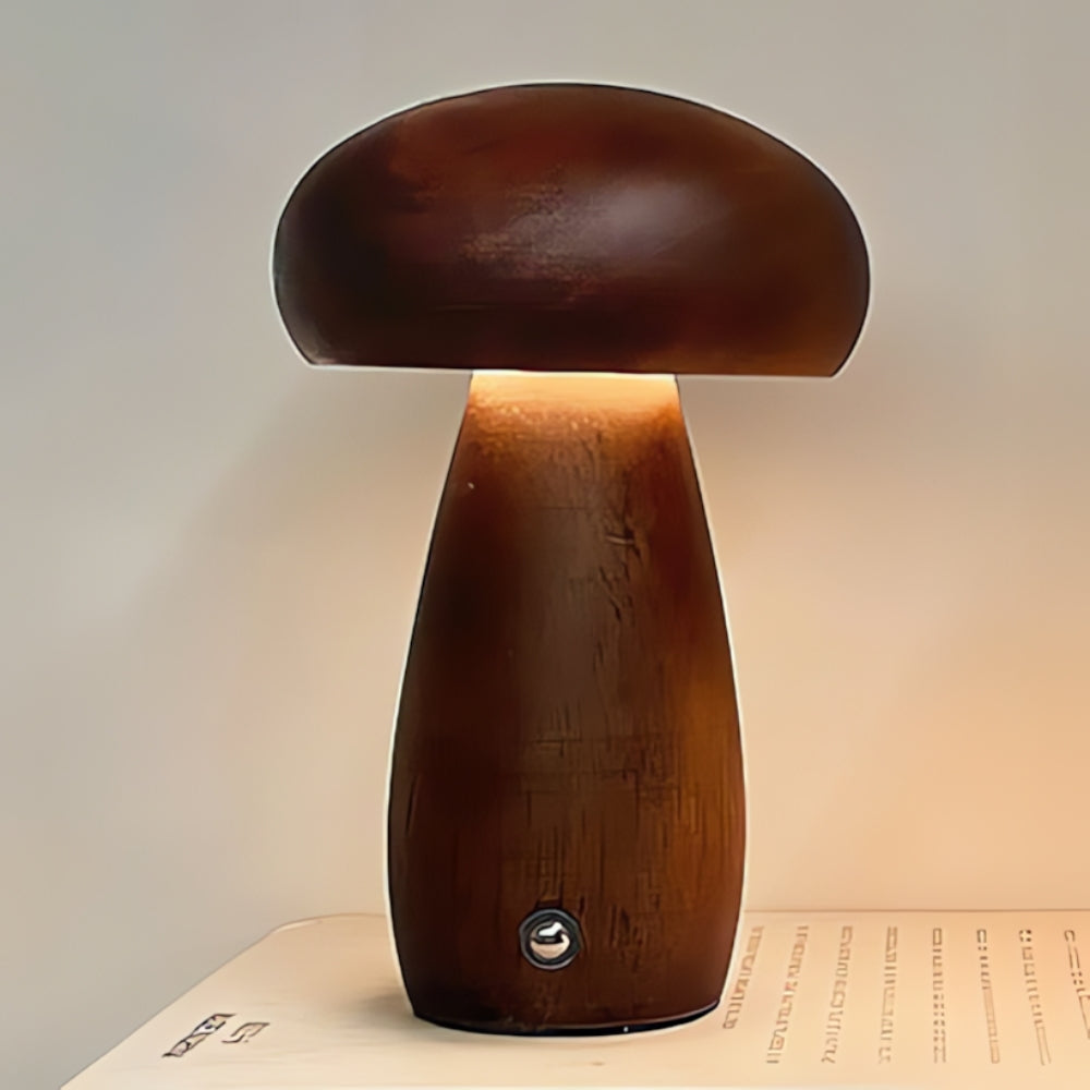 Mushroom Lamp Wood Grain USB-C Rechargeable