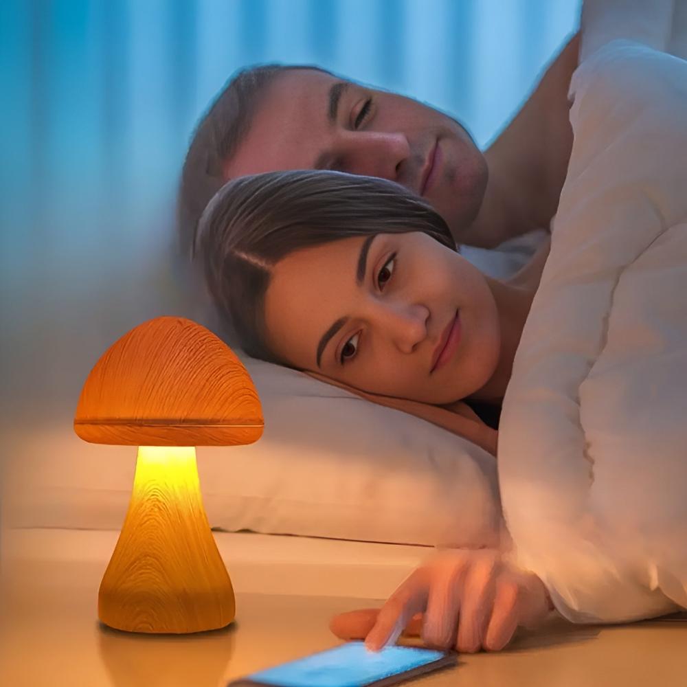 Mushroom Lamp Wood Grain USB-C Rechargeable