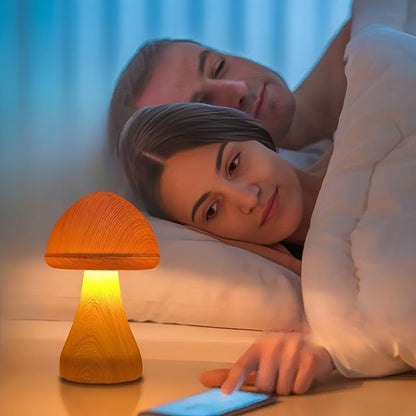 Mushroom Lamp Wood Grain USB-C Rechargeable