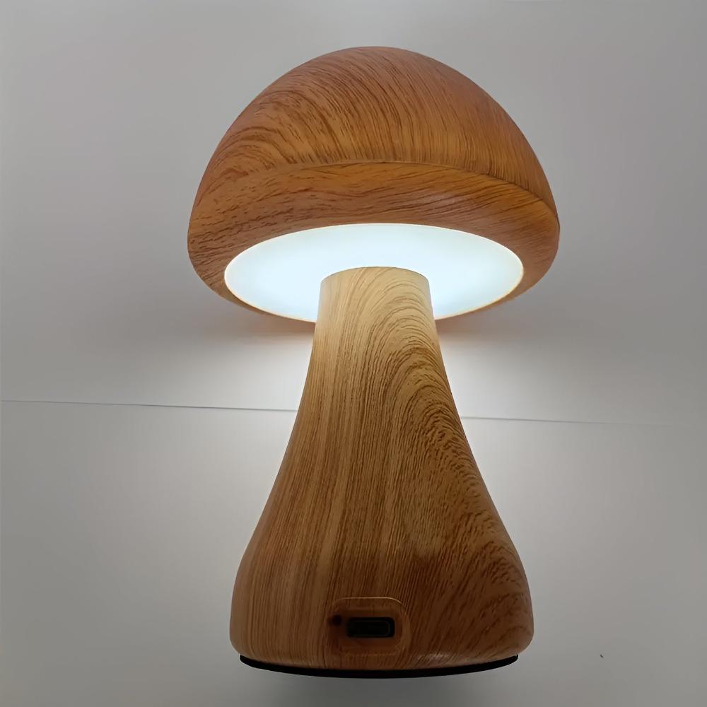 Mushroom Lamp Wood Grain USB-C Rechargeable