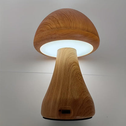 Mushroom Lamp Wood Grain USB-C Rechargeable