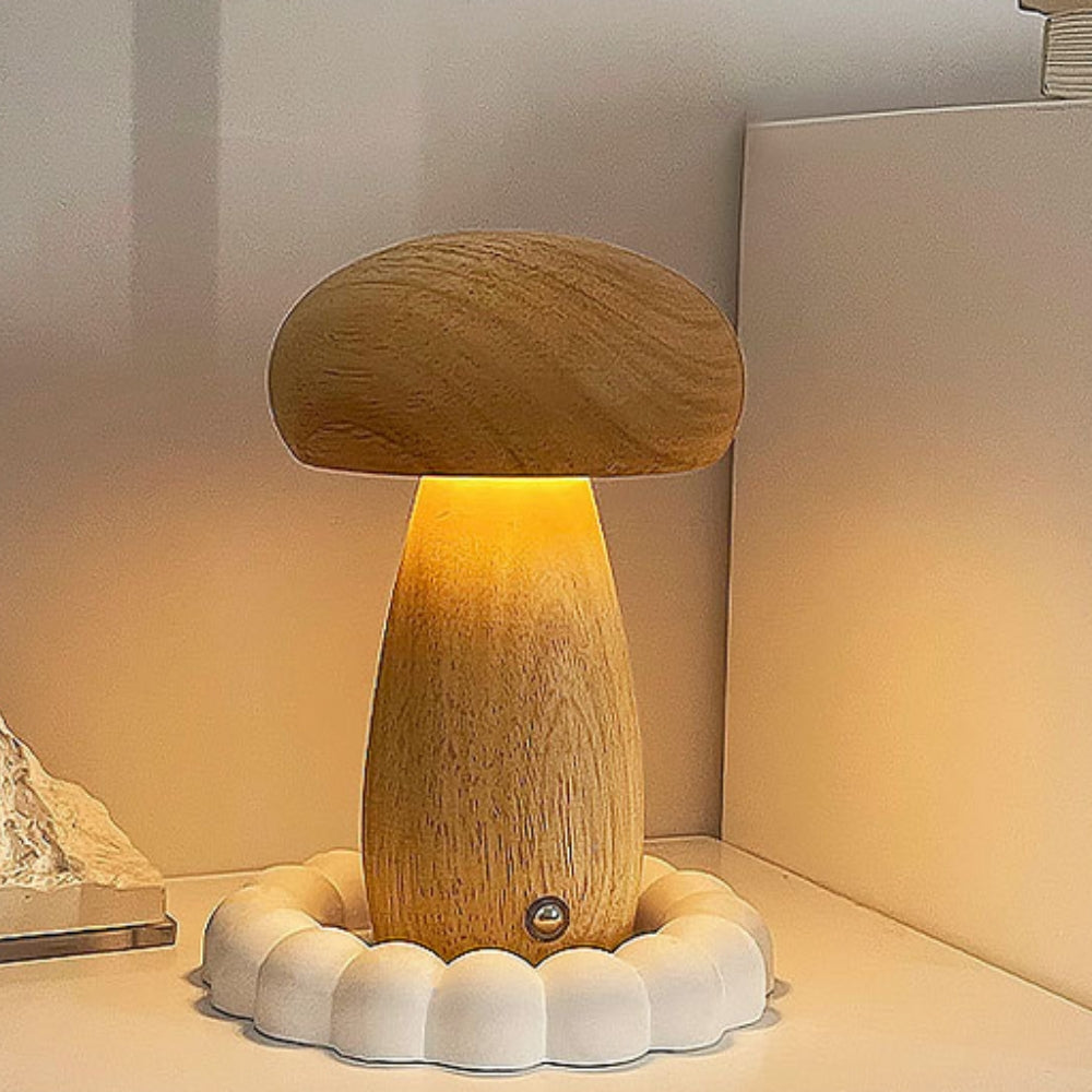 Mushroom Lamp Wood Grain USB-C Rechargeable
