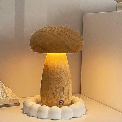 Mushroom Lamp Wood Grain USB-C Rechargeable