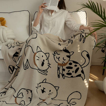 Nap Blanket 100% Cotton Jacquard Cat Pattern