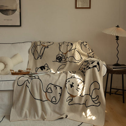 Nap Blanket 100% Cotton Jacquard Cat Pattern