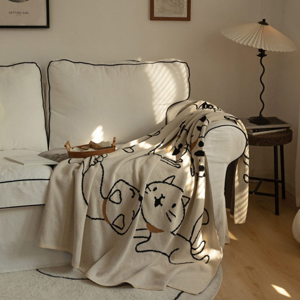 Nap Blanket 100% Cotton Jacquard Cat Pattern