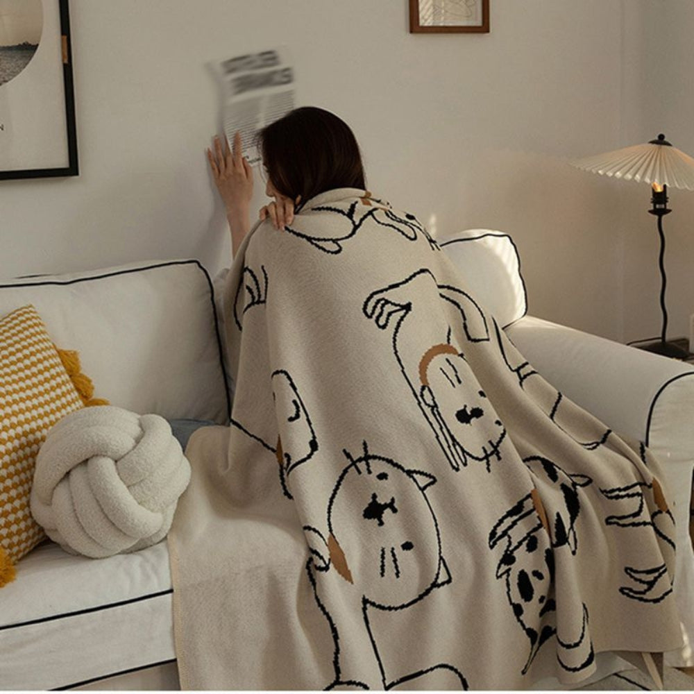 Nap Blanket 100% Cotton Jacquard Cat Pattern
