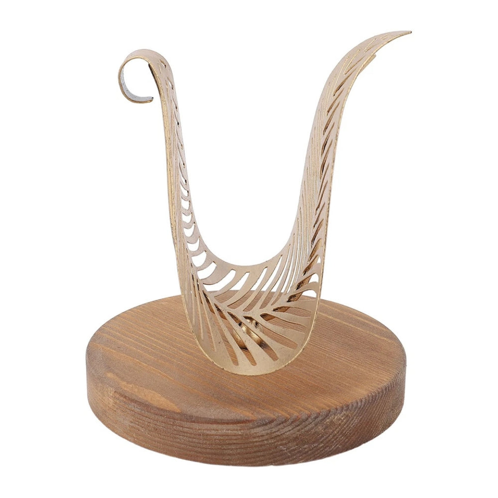 Napkin Holder Leaf-Shaped Gold Iron Frame & Wood Base