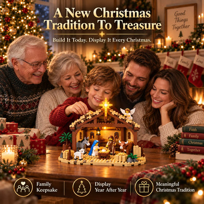 Nativity Building Block Set Illuminated Stable & Bethlehem Star