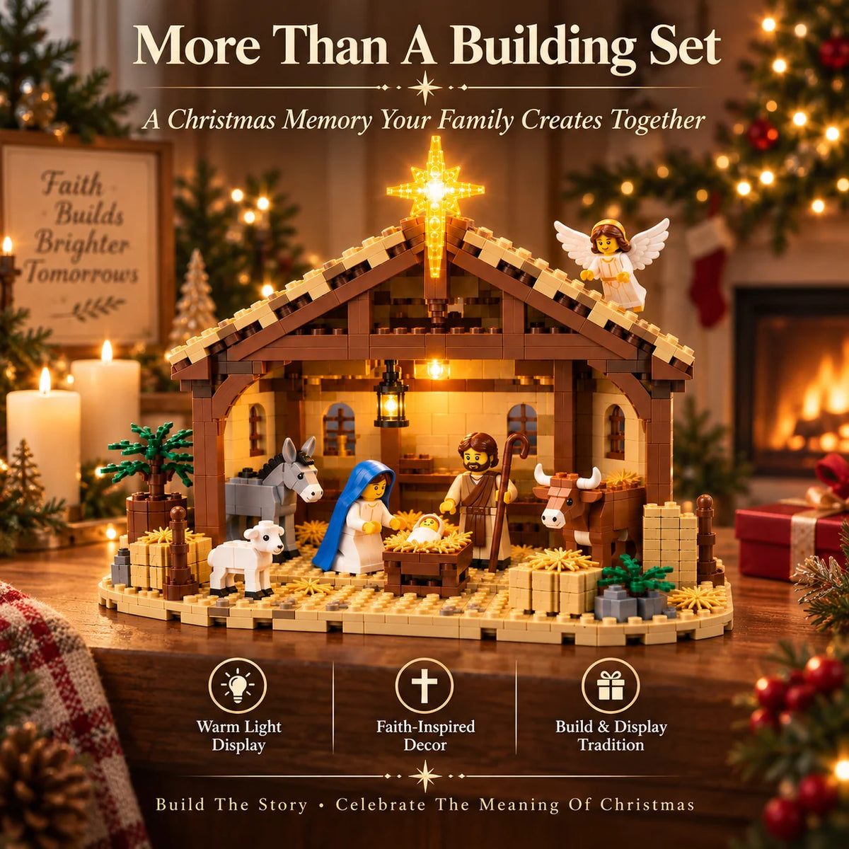 Nativity Building Block Set Illuminated Stable & Bethlehem Star