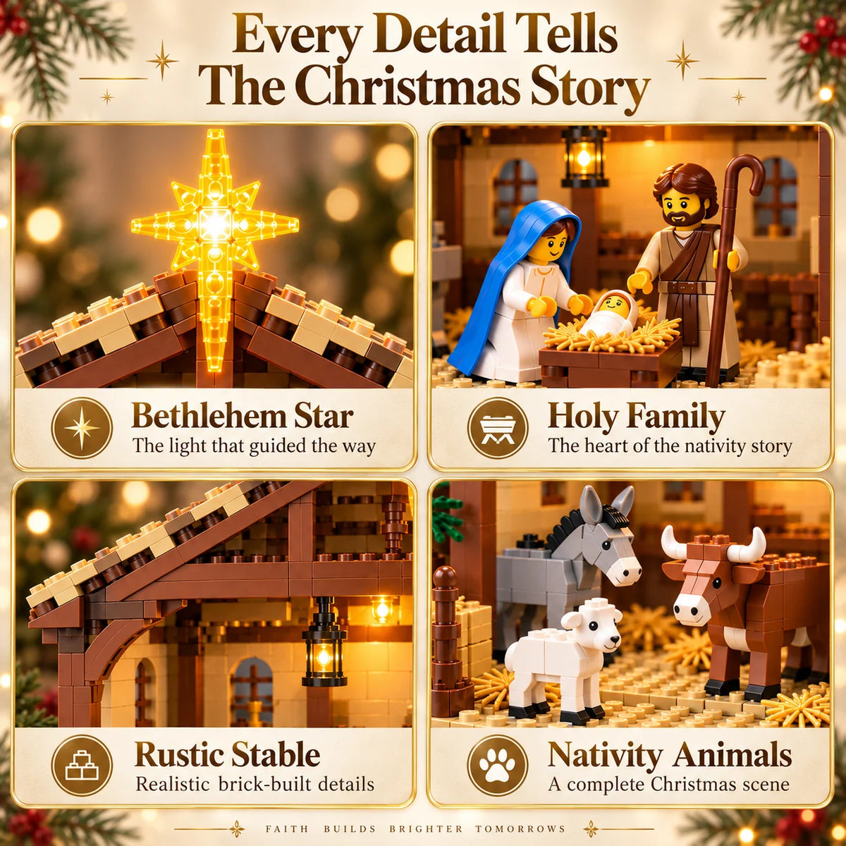 Nativity Building Block Set Illuminated Stable & Bethlehem Star
