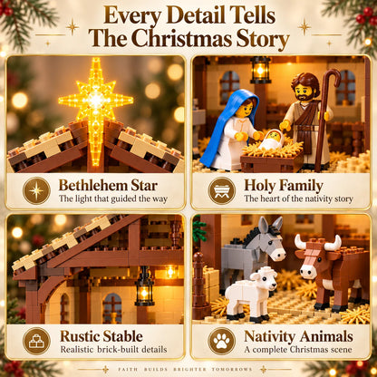 Nativity Building Block Set Illuminated Stable & Bethlehem Star