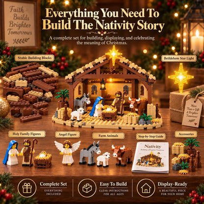 Nativity Building Block Set Illuminated Stable & Bethlehem Star