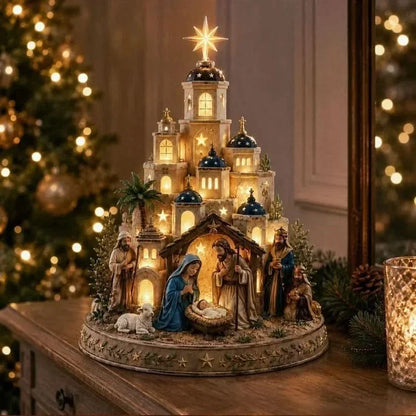 Nativity Tabletop Decoration Illuminated Bethlehem Church Tower