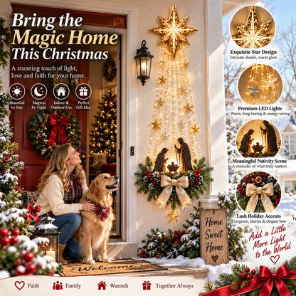 Nativity Wall Decor Bethlehem Star Warm Cascading Lights Space-Saving Vertical Display