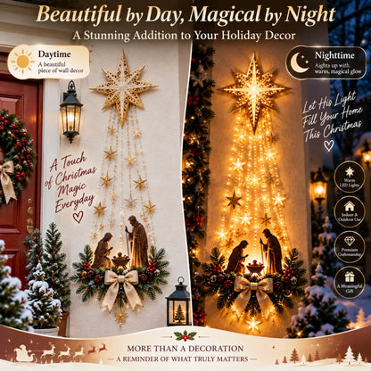 Nativity Wall Decor Bethlehem Star Warm Cascading Lights Space-Saving Vertical Display