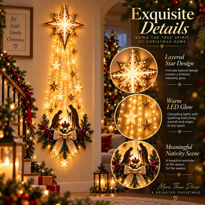 Nativity Wall Decor Bethlehem Star Warm Cascading Lights Space-Saving Vertical Display