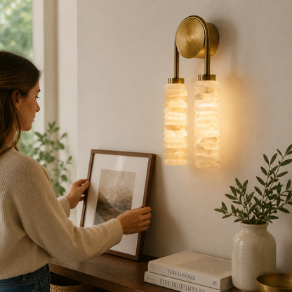 Natural Alabaster Integrated LED Twin-Column Wall Sconce