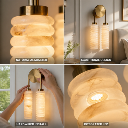 Natural Alabaster Integrated LED Twin-Column Wall Sconce