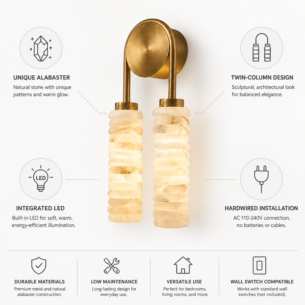 Natural Alabaster Integrated LED Twin-Column Wall Sconce