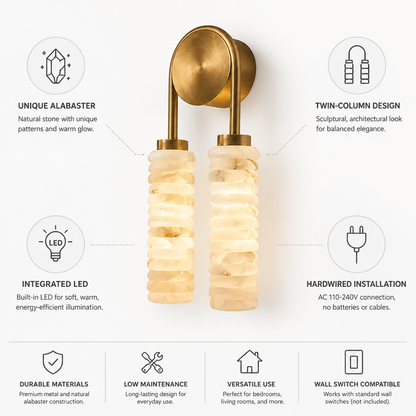 Natural Alabaster Integrated LED Twin-Column Wall Sconce