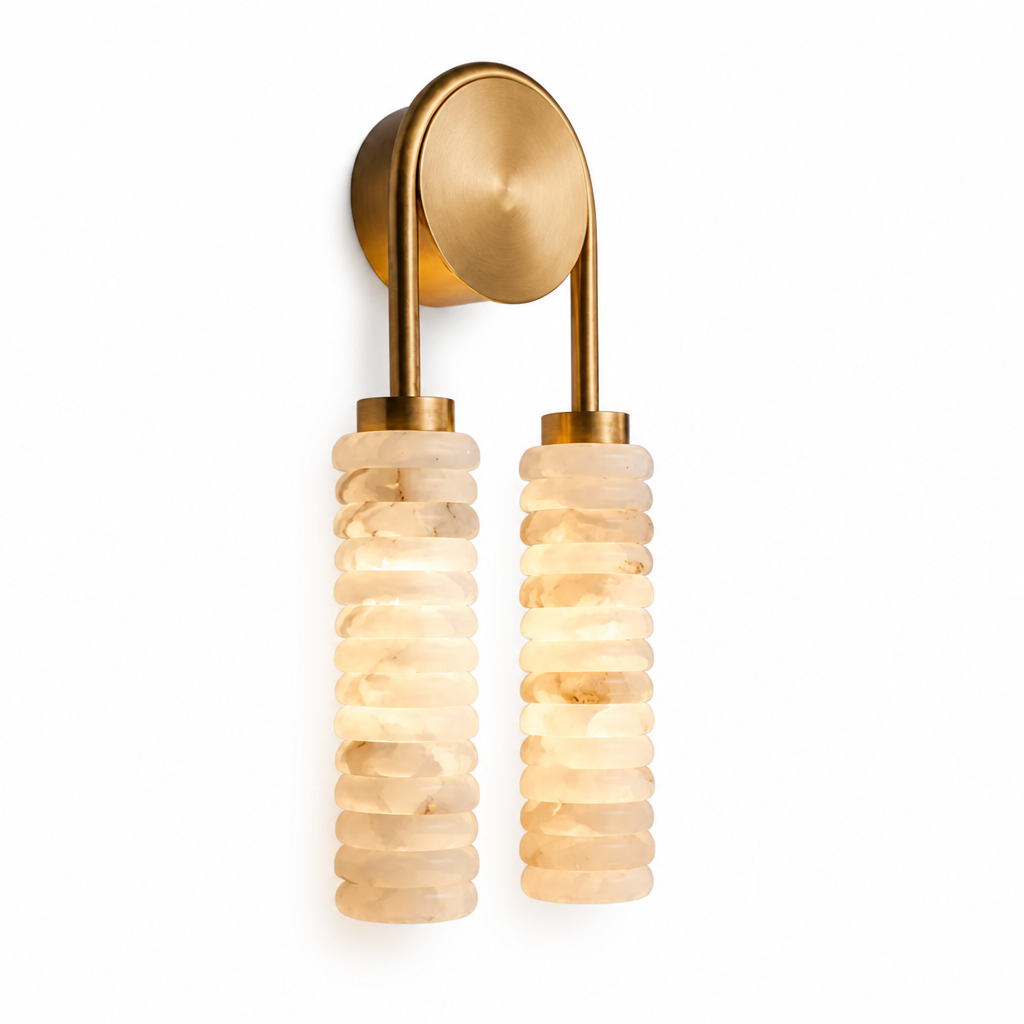 Natural Alabaster Integrated LED Twin-Column Wall Sconce